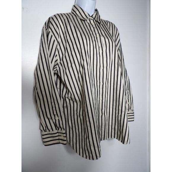 Zara Womens Large Blouse Top Striped Black White Button Up Beetlejuice Minimalis - Picture 3 of 11